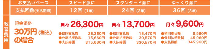 支払回数（支払期限）12回（1年）・24回（2年）・36回（3年）