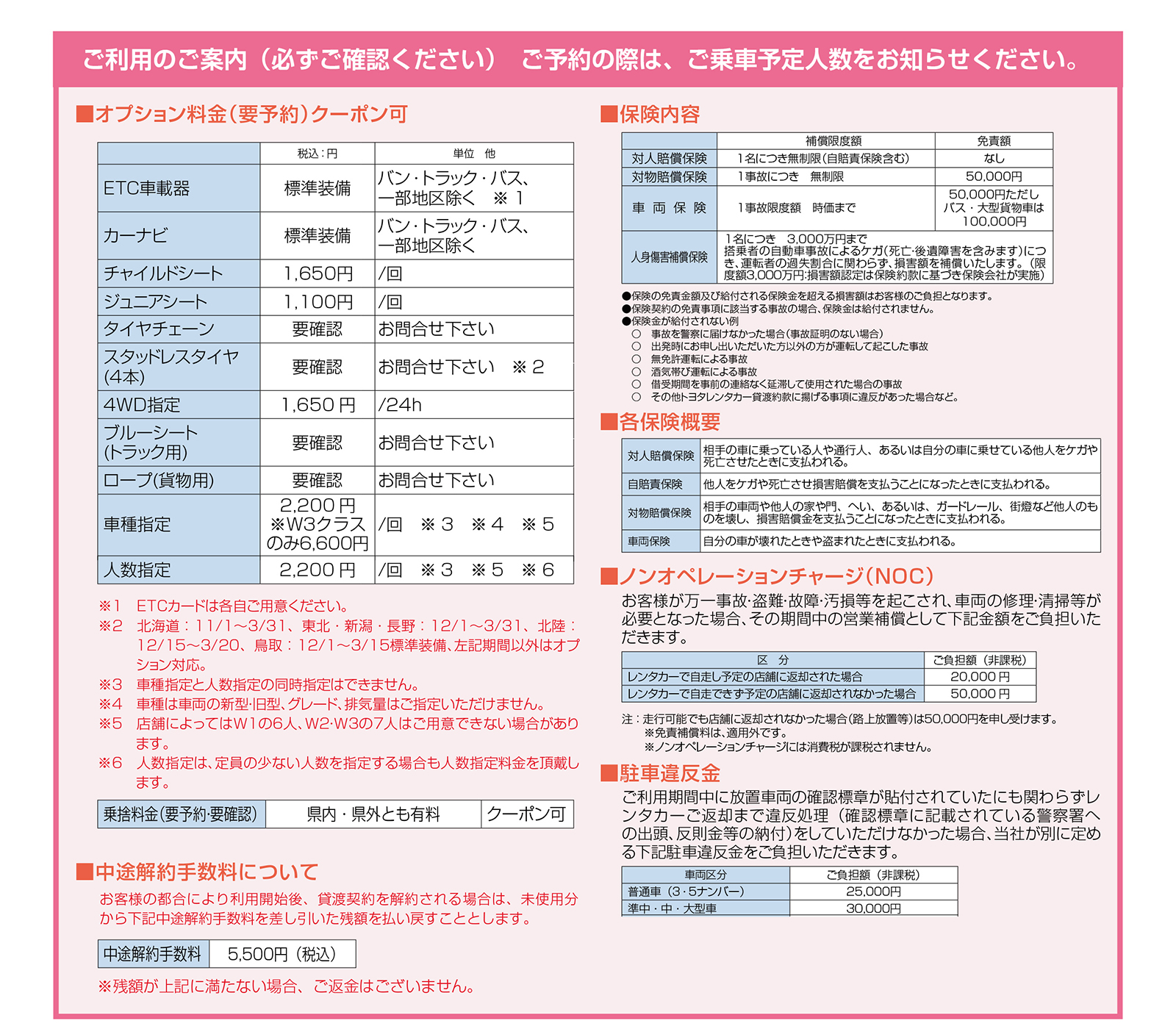 トヨタレンタカー 「バン・トラック」の全国料金