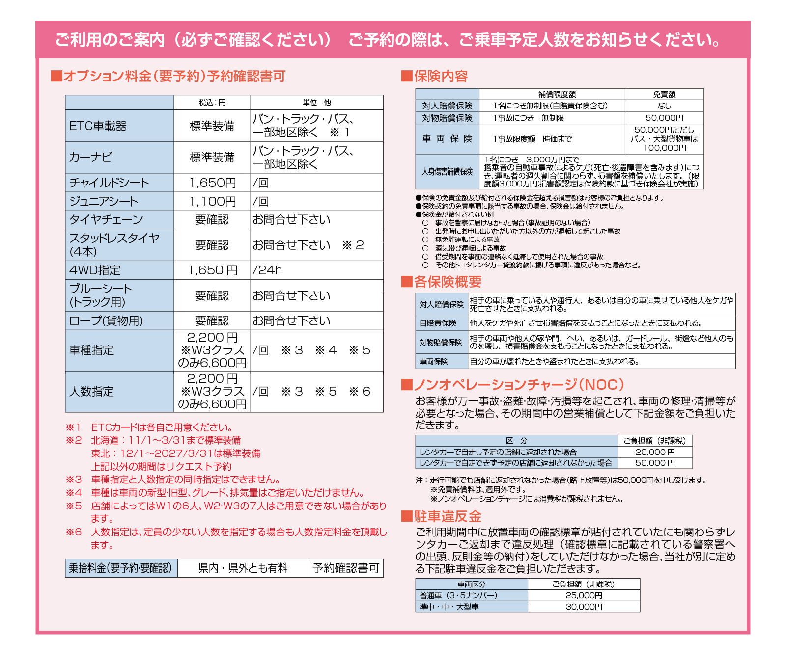 トヨタレンタカー 北海道料金、沖縄オン・トップシーズンの全国料金