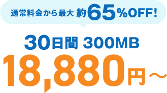 通常料金から最大約65%OFF! 30日間300MB 18,880円〜