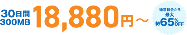 30日間300MB 18,880円〜 通常料金から最大約65%OFF